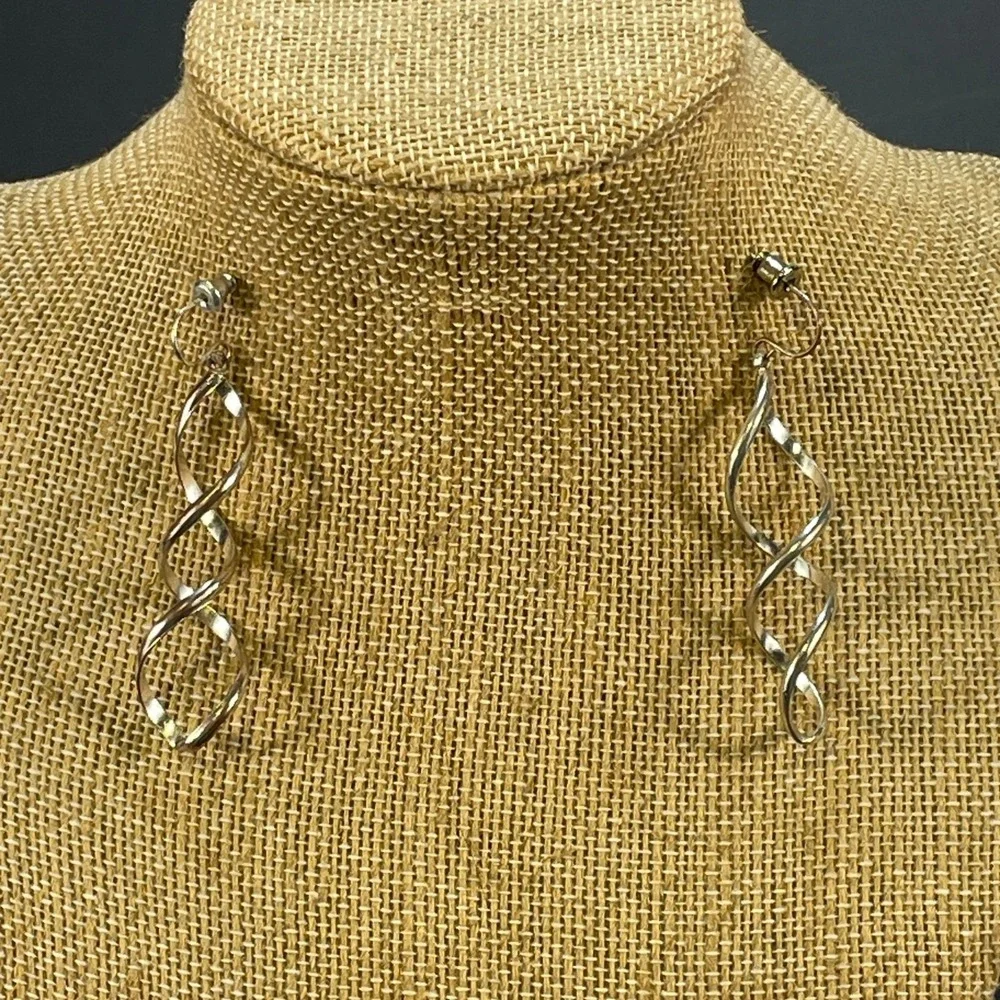 Spiral Twist Drop Dangle Earrings Silver Tone Boho Fashion Statement Jewelry